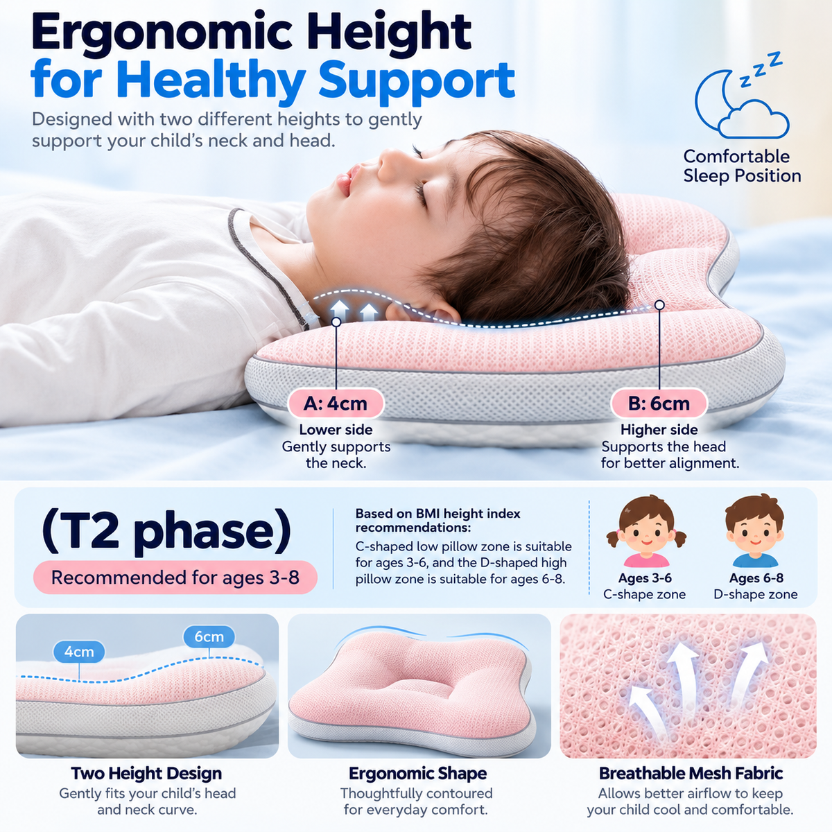 Children Cervical Support Pillow with Dual-sided Comfort