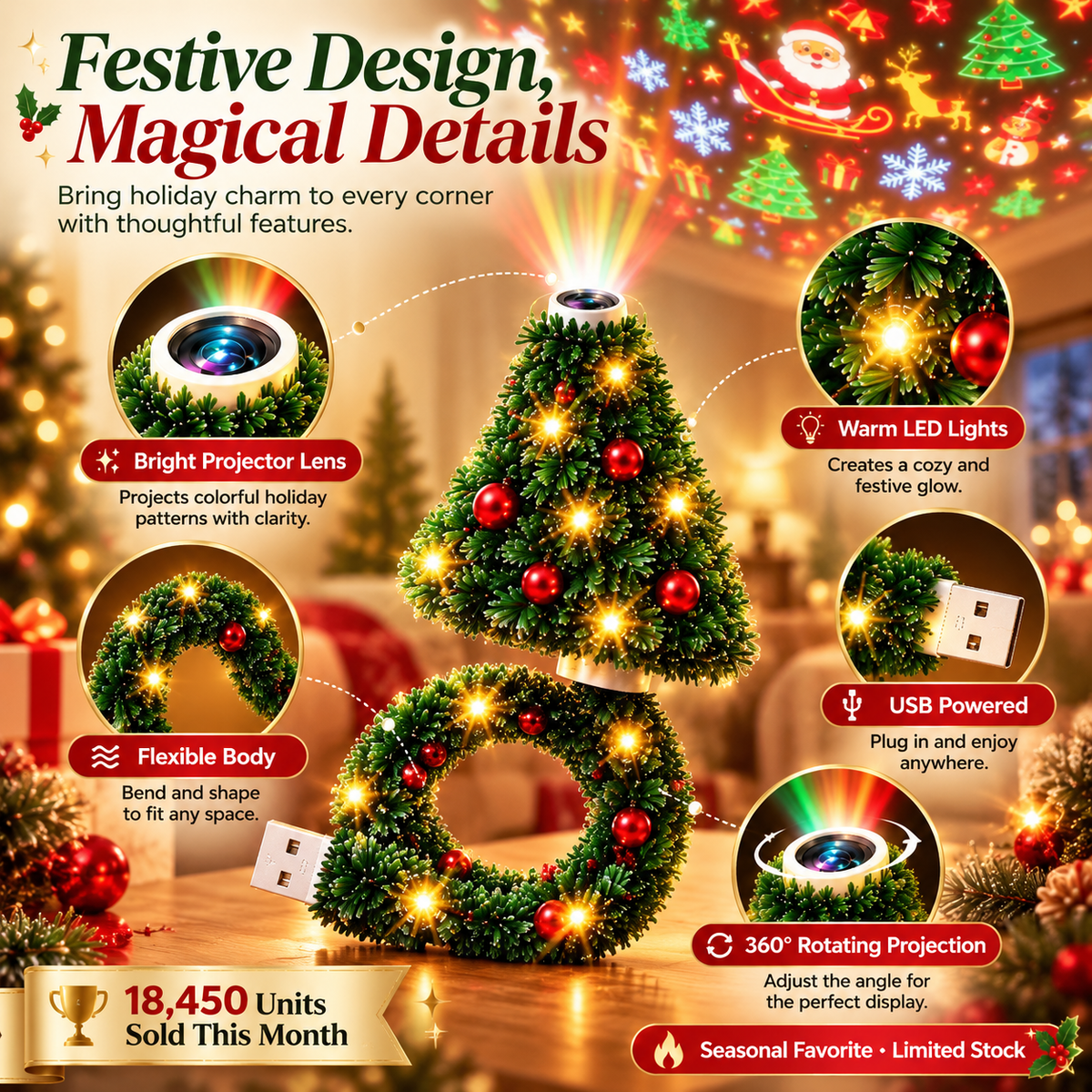 Christmas Magic Projector - 6 Patterns in 1