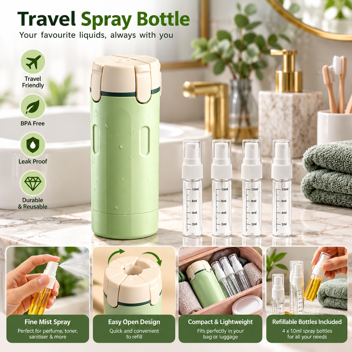 4 In 1 Travel Dispenser Portable Travel Bottles Leak Proof Leakproof Travel Container For Perfume Shampoo Conditioner Lotion