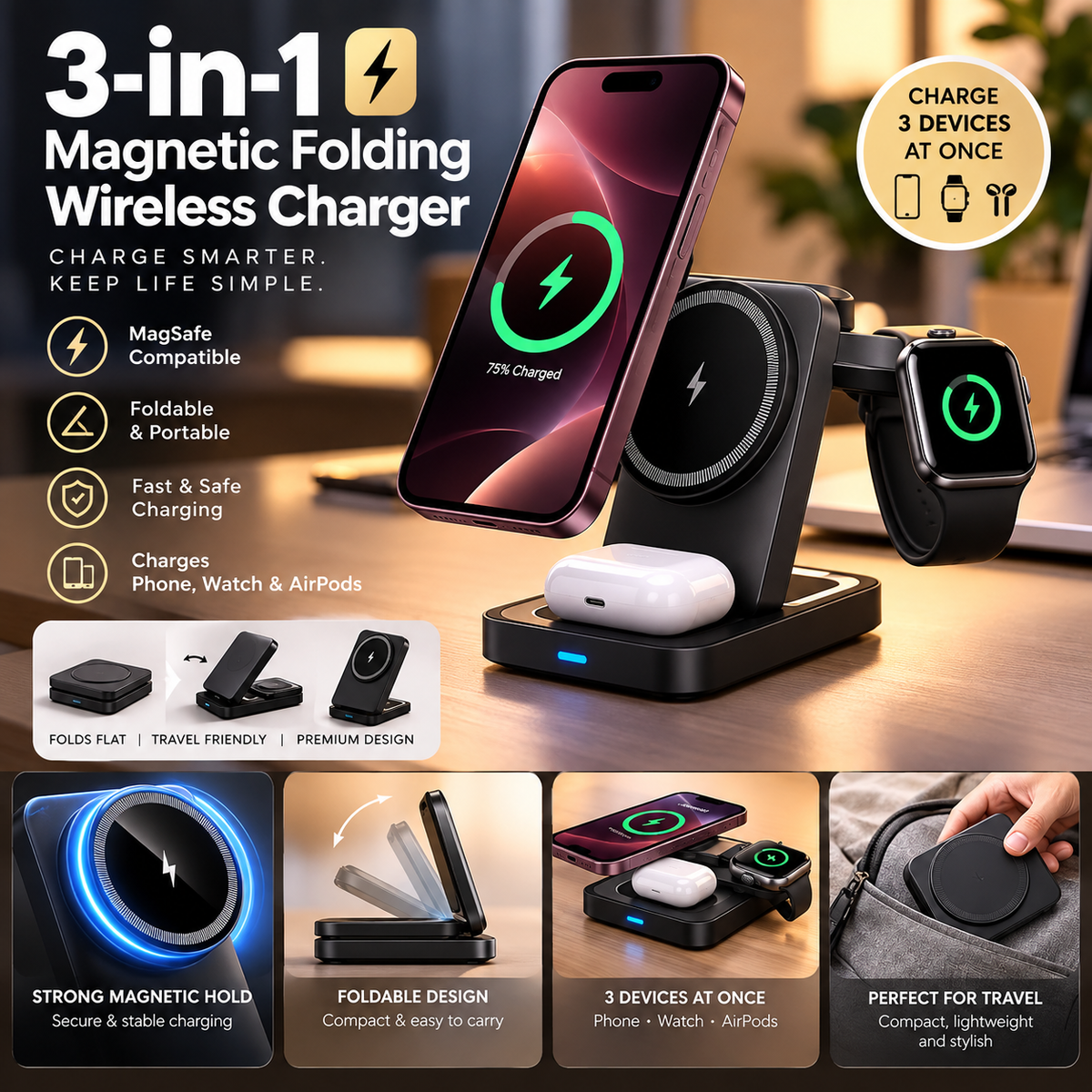 Magnetic Folding Wireless Charger Stand