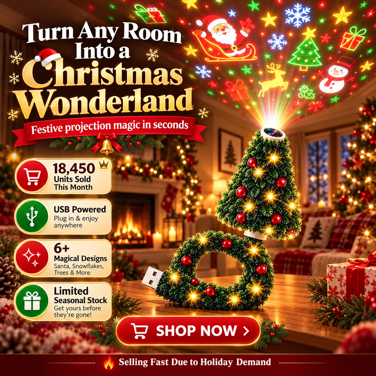 Christmas Magic Projector - 6 Patterns in 1