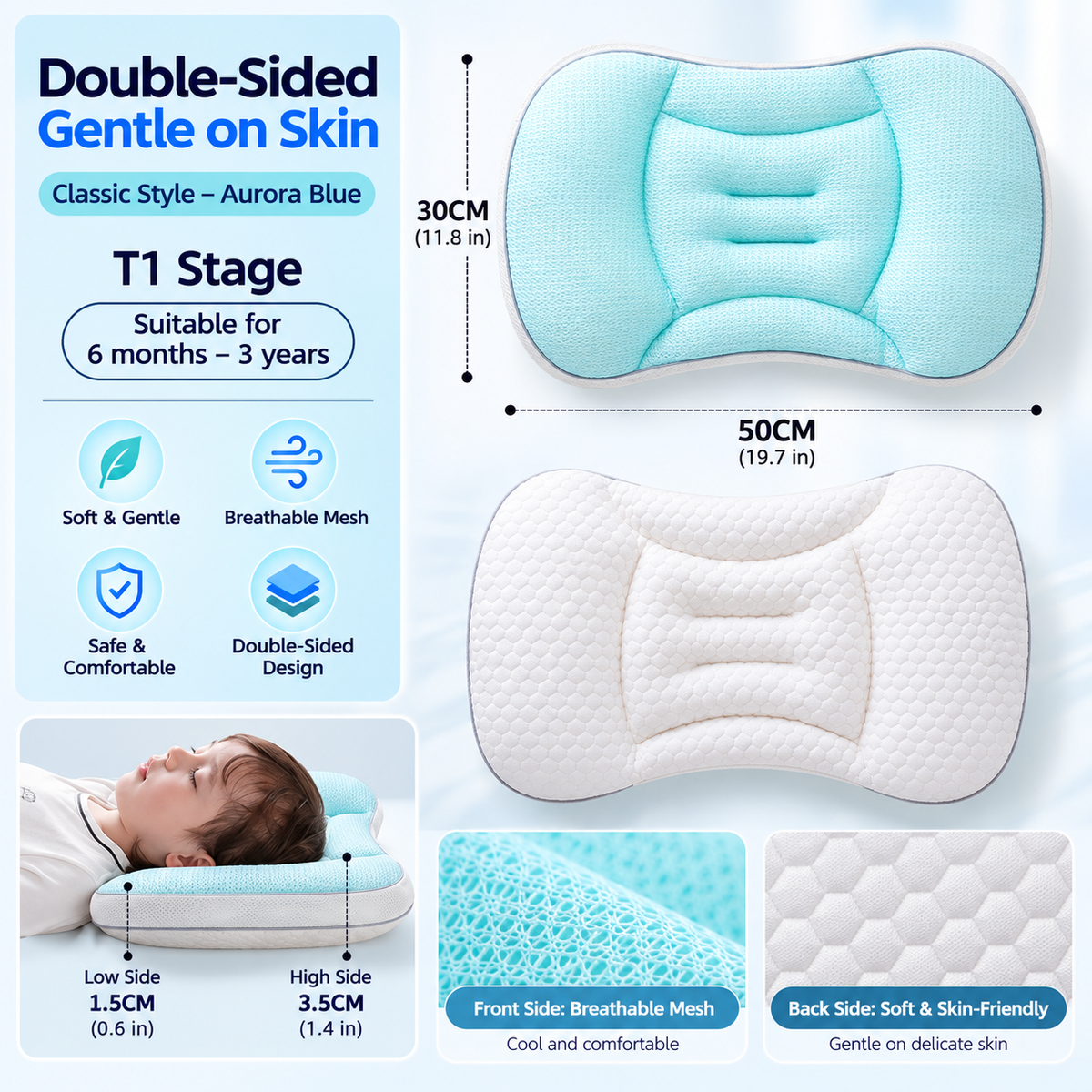 Children Cervical Support Pillow with Dual-sided Comfort